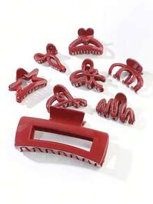 8pcs/Set Burgundy Solid Color Acetate Delicate Small Hair Clips, Hair Claw Barrettes, High-End Hair Accessories Clips, Suitable For Women To Fix Half Hair