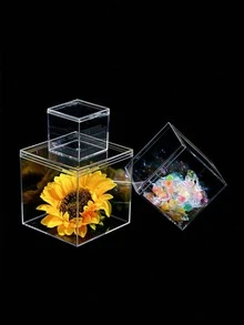1 pièce Boîte de rangement carrée en plastique transparent avec couvercle supérieur et inférieur. Boîte d'affichage en acrylique pour bijoux, cosmétiques, figurines, bonbons de mariage. Convient pour le stockage de petits articles, l'affichage de bijoux et l'exposition de figurines. Idéal pour les passionnés d'artisanat, les propriétaires de bijouterie et les collectionneurs de figurines.