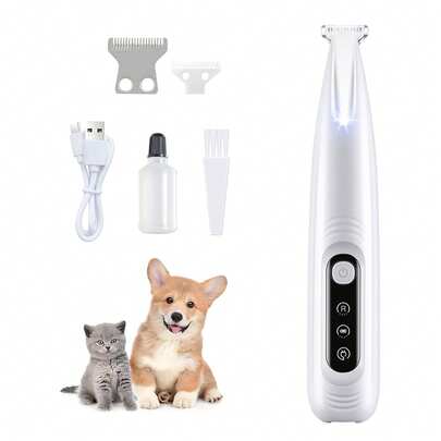 1 Pc,Upgrade Pet Hair Trimmer,Pet Grooming Kit - Ultra Quiet Ceramic Blade Dog Cat Clippers With LED Light, USB Rechargeable IPX4 Waterproof Trimmer For Small Dogs Cats Paws Ears Face,Daily Use