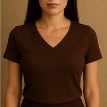 Kit Of 4 Basic V-Neck Short Sleeve Ribbed Blouses - Black, Beige, Brown, Military Green - View 5