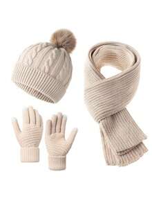 Gorro de Tricô Elegante e Casual para Mulheres: 1 Conjunto de Material Macio Semelhante à Lã de Cordeiro com Detalhe de Pompom, Bordado Simples de Letra, Chapéu de Inverno Grosso e Quente, Fácil de Dobrar para Armazenamento Conveniente, Opções de Várias Cores, Perfeito para as Estações de Outono e Inverno, Uso Diário, Atividades ao Ar Livre, Proteção contra Frio, Alternativa de Boné de Beisebol de Estilo Unissex, Cobertura de Cabeça Versátil e Chique para Mulheres que Buscam um Visual Aconchegante e Estiloso