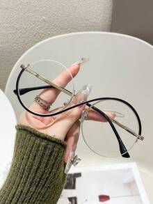 1 pieza Gafas de moda con lente transparente y diseño único de mujer con ojos de gato de metal con rhinestones - transparente - Ver 28