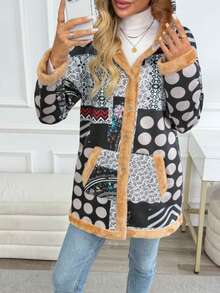 معاطف نسائية شتوية من الفليس مع جيوب وسحاب، بتصميم لوني مجزأ