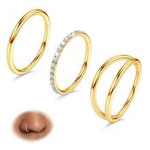 Nhẫn mũi sáng bóng, vòng tròn 316L bằng thép không gỉ titan, vòng mũi đôi 18G, trang sức xỏ khuyên CZ có bản lề, nhẫn bấm vách ngăn, khuyên tai sụn, khuyên tai xoắn ốc, khuyên vành tai, 8mm, 10mm kèm hộp quà tặng - Bộ 3 khuyên mũi tròn liền mạch - Xem 10