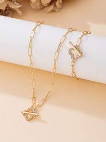 1 Set di Gioielli Donna Moda Classica Versatile Elegante Lusso Ciondolo a Quadrifoglio Cavo con Strass e Bracciale