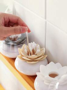 1pc Flower Shaped Toothpick Holder, Lotus Flower Toothpick Storage Box, Home Use - White - View 3