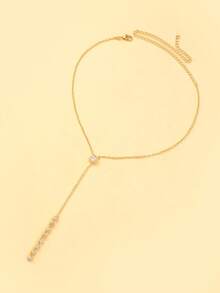 Un collar largo con colgante de cadena de strass para mujeres, collar dorado simple para mujeres, de estilo elegante y moderno - collar en forma de Y - Ver 5