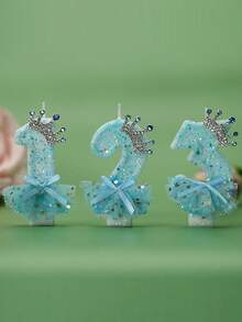 1 Peça Vela Numérica de Aniversário: Vela Numérica Azul com Saia de Coroa Azul, Vela de Número de Aniversário Fofa para Meninas, Decoração de Bolo de Festa de Aniversário - Perfeita para Comemorações e Festas de Halloween, Natal e Suprimentos para Eventos e Festas