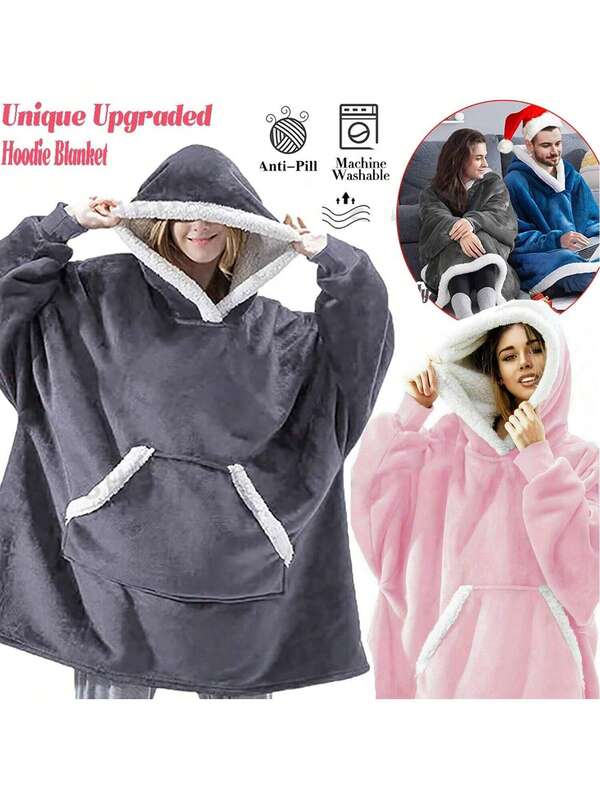 1 peça cobertor com capuz para adultos, roupão grosso de inverno, pijama grande de lã sintética com bolsos grandes, cobertor de moletom com capuz grosso e quente para vestir, moletom macio de pelúcia com capuz, tops populares, tamanho único, ótimo presente para amigos, família no Natal, ano novo