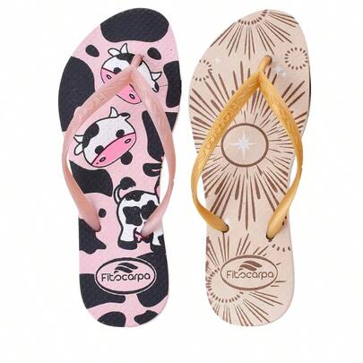 Kit 2 Pares Chinelo Feminino Estampado Confortável Estiloso Casual Praia Passeio