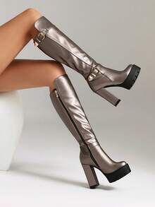 Botas altas de montar con tacón grueso para mujeres, cómodas y sexys, de estilo de moda Ins, nuevos lanzamientos de primavera/otoño, con cremallera trasera, para piernas delgadas y gruesas, botas altas sobre la rodilla con tacón alto