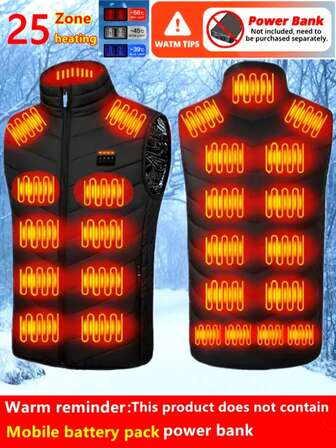 New Outdoor Heated Vest, Unisex, Winter Warm Outdoor Vest, USB Heating Vest 25 Heating Zones (Excluding Battery Pack) For Outdoor Autumn And Winter Camping Hunting And Hiking
