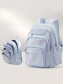 1 pezzo Zaino minimalista tinta unita, design con chiusura a cerniera e tasche multiple, adatto per scuola, lavoro, viaggio, sport, pendolarismo, uso quotidiano, grande capacità e pieghevole, ottimo regalo