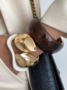 1 pezzo/set da 3 pezzi Bracciale a polsino in resina arcuata, di lusso e chic, stile da strada, per uso casual quotidiano, per donne e coppie, per vacanze e tempo libero, bracciale quadrato in metallo versatile come regalo (il materiale e il colore del bracciale sono soggetti al prodotto reale)