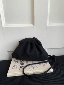 Mini Women's Cloud Shoulder Bag, Matte Small Crossbody Bag, Korean Fashion Handbag, Black Purse, Lipstick Bag - Black - View 8