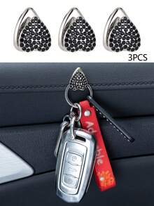 3 Stücke modische, täglich verwendbare, mit Diamanten verzierte Auto-Haken, miniaturisiert, schlank, stabil, herzförmig aus Zinklegierung, Auto-Montage-Klebestreifen Mini-Haken, Auto-Rücksitz Mini-Haken (mehrere Farben) - Autozubehör - Auto-Sitzaufbewahrungsclips