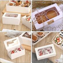 50White Paper Cupcake Boxes With 2 Cavity Cookie Gift Boxes With Clear Window, 2 Cupcake Containers, Birthday Party Cake Box, - White - View 7