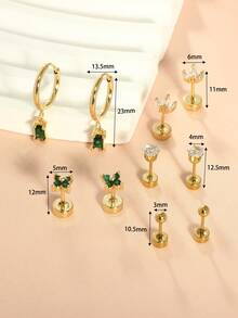 10pcs Low Allergenic Flat Stud Earrings, Unisex, Gold Plated Stainless Steel Material, Mini Screw Cartilage Earrings - Gold Ear Stud - View 18