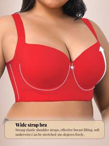 mimilemon Plus Size Seamless Black Smooth Minimalist Padded Bra For Women - Red - View 6