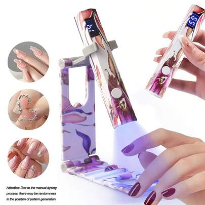 便携式指甲烘干灯，UV/LED 指甲固化灯，美甲灯，按钮设计，适用于所有凝胶指甲油，美甲工具，Type-C 充电，快速干燥，三合一套装包括支架、美甲灯和电缆，印花机身设计，价格合理的小礼品