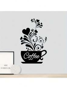 1 buc autocolant de perete ghiveci de flori negru ceașcă de cafea autocolant decorativ din PVC autocolant detașabil autoadeziv ușor de rupt decorare casă fă-ți viața un aspect nou autocolant decor de sărbători cadou de ziua de naștere de absolvire decor de perete decor cameră autocolante de perete autocolante