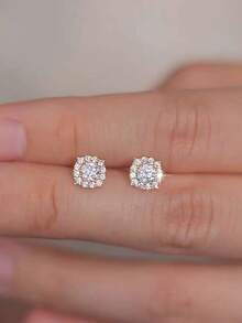 GAGAFEEL 1 Pair Of Small And Cute S925 Sterling Silver Sparkling Zirconia Earrings Mini Square Simple Earrings For Daily Wear