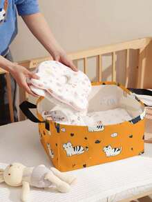 1 Stück Cartoon Katze Muster offene Aufbewahrungsbox, multifunktionaler Aufbewahrungskorb mit Griff, Geschenk für Feiertage, Muttertag/Vatertag, Aufbewahrung für Babybedarf, Windeln, Alltagsorganizer für Wohnzimmer, Badezimmer, Küche, faltbar, leicht, geeignet für Zuhause, Kinder, Kinderzimmer