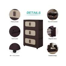 Retro Brown,20" Side Wide Folding Storage Cabinet ,5 Tiers,19.69"*11.81"*50.00",Collapsible Storage Bins With Magnetic Door, Plastic Storage Cabinet With Wheels