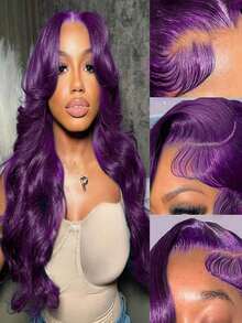 Dark Purple 13x4 HD Transparent Lace Frontal Wigs Human Hair 200 Density Body Wave Lace Closure Wigs Human Hair Put On And Go Glueless Wigs Human Hair Pre Plucked With Baby Hair Water Wave Human Hair Wig For Women Beginners - 紫色 - 查看 4