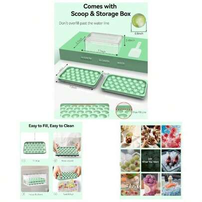 Cube Trays With Lid And Bin, BPA - 0.75 Inch Sphere Molds, 2 - Pack Small Round Ball Trays, Easy Release, Includes Scoop Storage Box Cocktails, Coffee