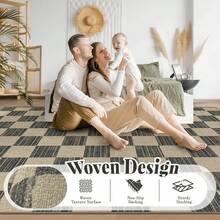 Alfombra de Yute Fácil 5x7 Alfombras a Cuadros: Alfombra Tejida Lavable Antideslizante que No Suelta Pelusa para Interior y Exterior para Sala de Estar Dormitorio Comedor Casa de Campo Patio (5'x7' Cuadros Negros) - Natural - Ver 8