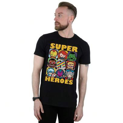 Marvel Mens Kawaii Super Heroes TShirt (Black)