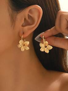 1 对时尚优雅油滴花吊坠耳环，休闲通勤派对珠宝礼物送给朋友 - 耳環 - 查看 2