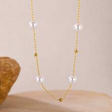 1 Stück zierliche, minimalistische, elegante 18K vergoldete Edelstahl Perlenkette Choker Halskette, verblassungsbeständig, verstellbare Länge, ideal für Hochzeiten, Alltagsanlässe und täglichen Gebrauch