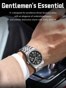 POEDAGAR 1pc Fashionable Stainless Steel Quartz Men's Wristwatch, Unique Textured Round Dial, Casual Waterproof Luminous Men's Watch, Luxury Men's Watch Suitable For Business Occasions, Men's Holiday Gift