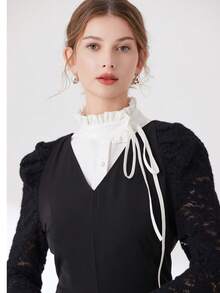 1pc White Lace Bow Collar,Festival,Travel - White-399 - View 4