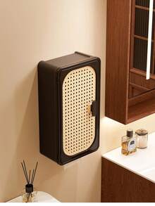 A Mid-Century Style Side-Opening Tissue Box, Storage Box, Storage Bin, Daily Household Chinese-Style Retro Rattan Tissue Box, Wall-Mounted Storage, Cosmetics Storage Box, Punch-Free Storage Box, Suitable For Toilets, Living Rooms, Kitchens, And Bedrooms