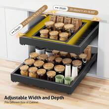 Upgrade Pull Out Cabinet Organizer, Expandable Width (11.4"-18.9") Depth (16.3"-21.7") Pull Out Drawers For Cabinets With 3 Rails, No Drill Adhesive Film Or Nail Slide Out Drawers For Kitchen, Pantry - 黑色 - 查看 2