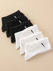 6 Pairs Black & White Mid-Calf Socks, Simple & Comfortable Breathable Sports Crew Socks, Unisex Design For Teens & Adults, Versatile Casual Socks, Suitable For All Seasons - Multicolor - View 3