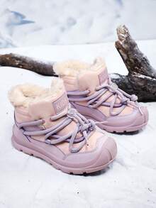 Kids' Outdoor Casual Winter Anti-Slip Warm Thick Comfortable Mid-Top Children Shoes, Flat Sports Sneakers