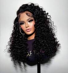 Deep Wave Lace Front Wigs Human Hair 13x6Curly Wig Human Hair 200% Density 13x4 Wet And Wavy Lace Front Wigs Human Hair Pre Plucked Deep Wave Wig For Women With Baby Hair - Natural Black - 查看 2
