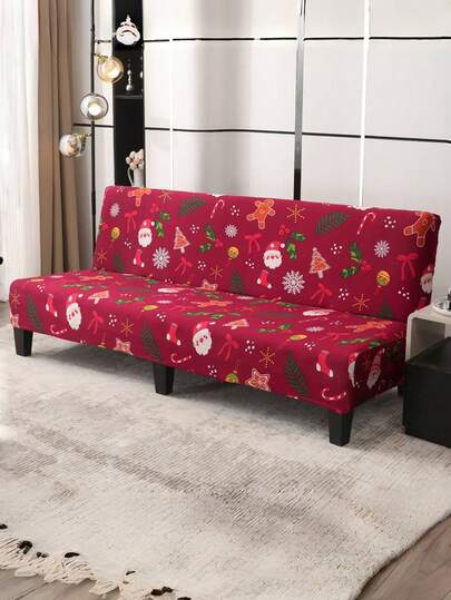 Christmas Party Decoration Christmas Sofa Bed Set With Santa Claus, Snowflake And Gingerbread Patterns Polyester Fiber Sofa Bed Set Home Decoration