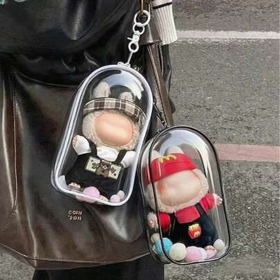 1个19厘米透明拉链收纳袋，娃娃收纳袋，PVC材质，带钥匙扣[仅袋子，钥匙扣款式随机]