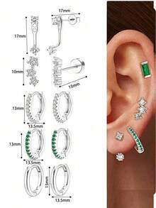 6-24pcs 18K Gold Plated Small Flat Back Stud Earrings For Women Men Hypoallergenic Stainless Steel Earrings Sets Tiny Screw Back Cartilage Earrings Piercing Jewelry Green Clear