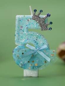 1 Peça Vela Numérica de Aniversário: Vela Numérica Azul com Saia de Coroa Azul, Vela de Número de Aniversário Fofa para Meninas, Decoração de Bolo de Festa de Aniversário - Perfeita para Comemorações e Festas de Halloween, Natal e Suprimentos para Eventos e Festas