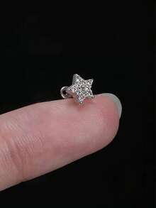 1pc Simple Stainless Steel Heart-Shaped Hollow Out Rhinestone Body Piercing Embedded Nails Valentines