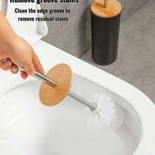 [1 Toilet Brush Cleaning Kit] Bamboo Toilet Brush With Long Handle And Plastic Storage Bucket, Portable Design, Toilet Cleaning Tool, Luxury Style Bathroom Accessories