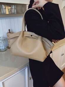 New Solid Color Retro High-End Leather Women's Fashion Shoulder Bag, Crossbody Handbag, Multi-Functional Special Edition, Exquisite And Elegant, Large Capacity, Durable, Lightweight, Versatile For Shopping, Work, Travel, Business, Cosmetic Storage Tote Bag , Office Bag - Multicolor - View 6