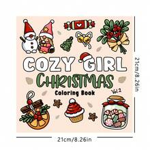 1pc (21cm*21cm) Adult New Coloring Book, Thick Paper, Clear Lines, Easy To Color, Suitable For Gatherings With Friends, Includes Charming Holiday Gnomes, Holiday Foods, And Fantastical Christmas Scenes. "Cozy Girl Christmas" Coloring Book, DIY Coloring, Cultivate Thinking Ability, Suitable For Stationery, School Supplies, Ideal Gift For Girls, Valentine's Day, New Year - COZY GIRL CHRISTMAS2 - View 3