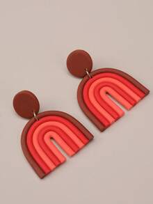 1 Paar handgefertigte Farbblock gestreifte übertriebene künstlerische Polymer-Ton-Ohrringe für Frauen, geeignet für Urlaub, Party, Alltag und als Geschenk